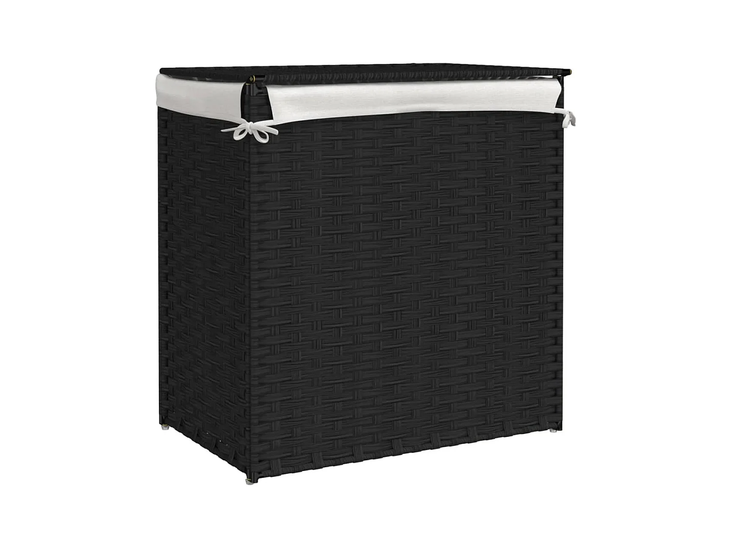 Panier à linge avec 2 sections noir 53x35x57 cm résine tressée