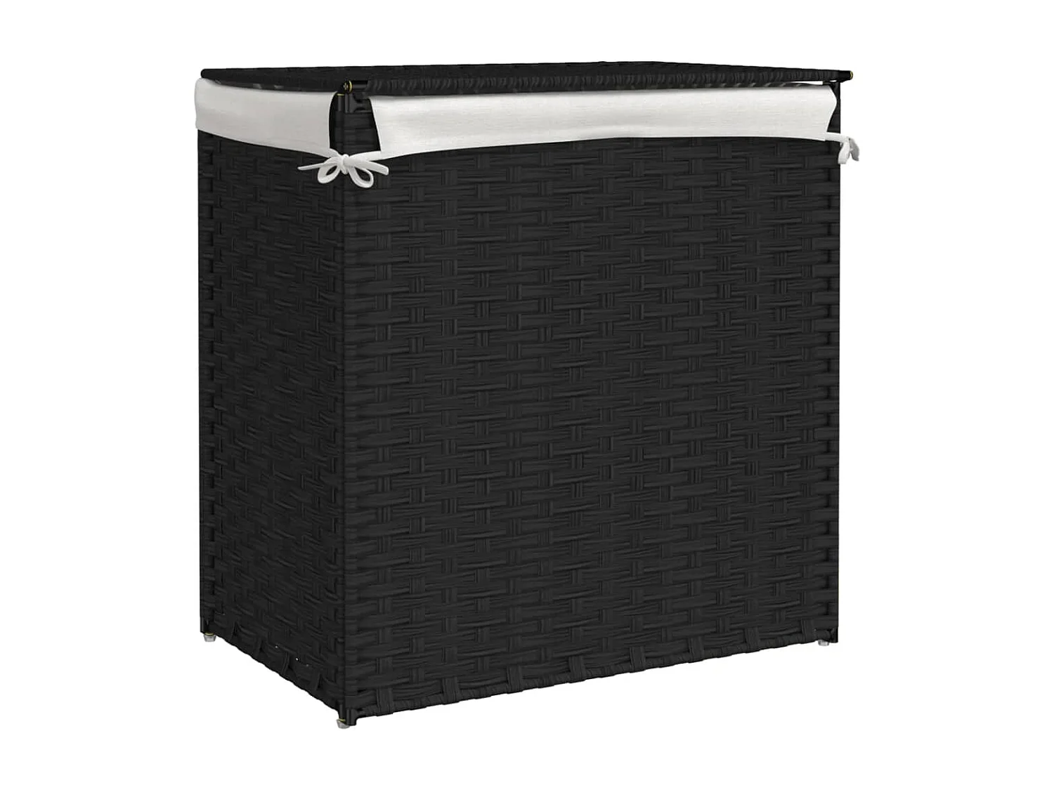 Wasmand met 2 vakken zwart 53x35x57 cm gevlochten hars