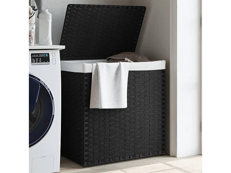 Panier à linge avec 2 sections noir 53x35x57 cm résine tressée