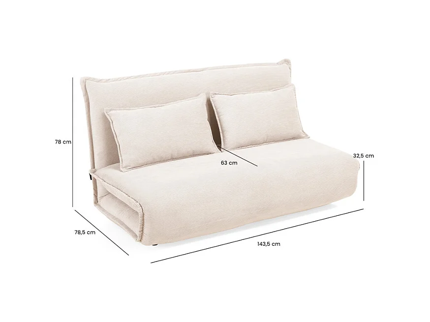 Chauffeuse 2 places 3-en-1 en velours côtelé beige – GRACIE