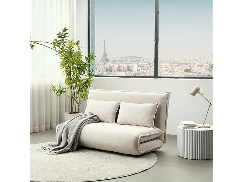 Chauffeuse 2 places 3-en-1 en velours côtelé beige – GRACIE