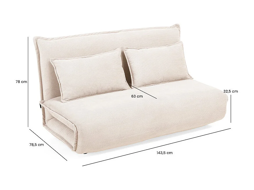 Chauffeuse 2 places 3-en-1 en velours côtelé beige – GRACIE