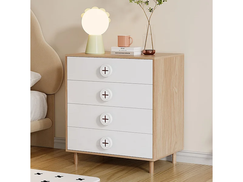 Table de chevet pour enfant - 80 x 54 x 90 cm - avec 4 tiroirs - commode de chambre - MDF + aggloméré - blanc