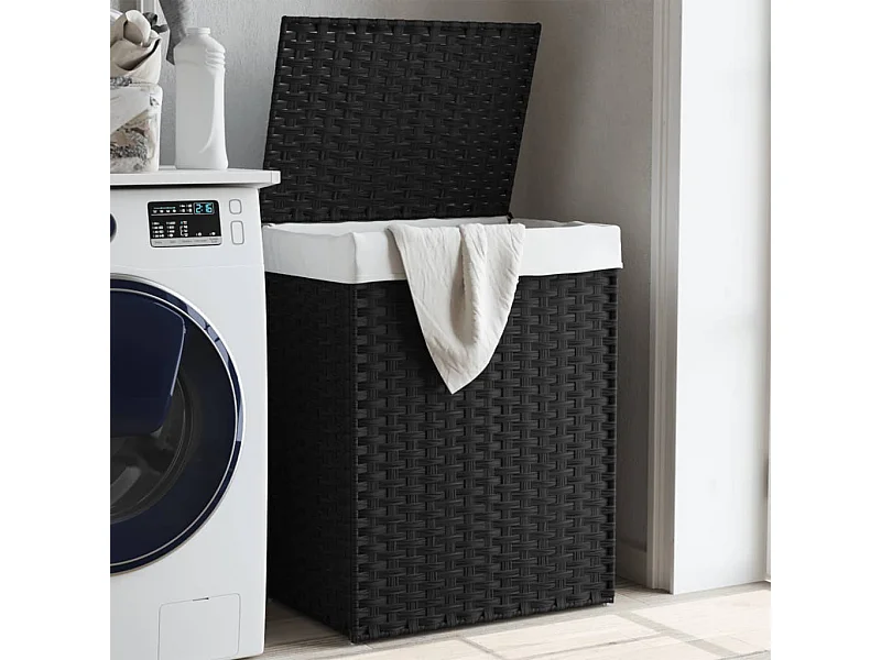 Cesto portabiancheria con coperchio nero 46x33x60 cm resina intrecciata