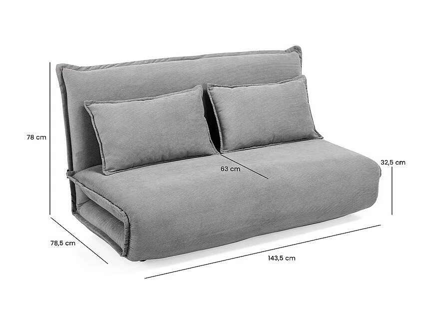 Chauffeuse 2 places 3-en-1 en velours côtelé gris – GRACIE