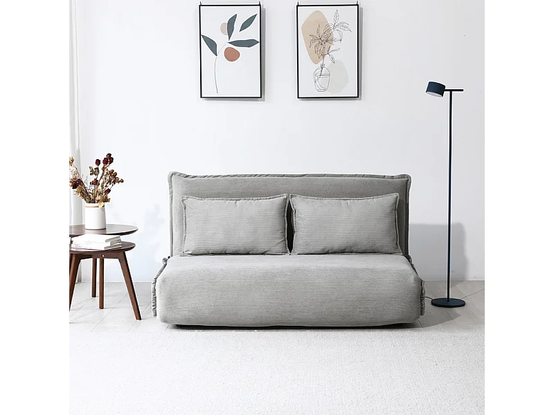 Chauffeuse convertible 2 places 3-en-1 en velours côtelé gris – GRACIE