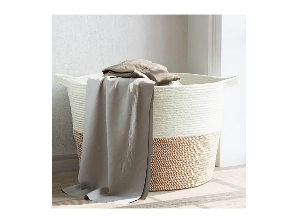 Panier à linge marron et blanc Ø60x36 cm coton