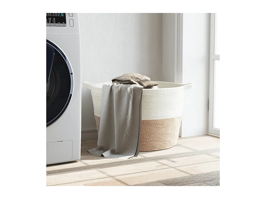 Panier à linge marron et blanc Ø60x36 cm coton