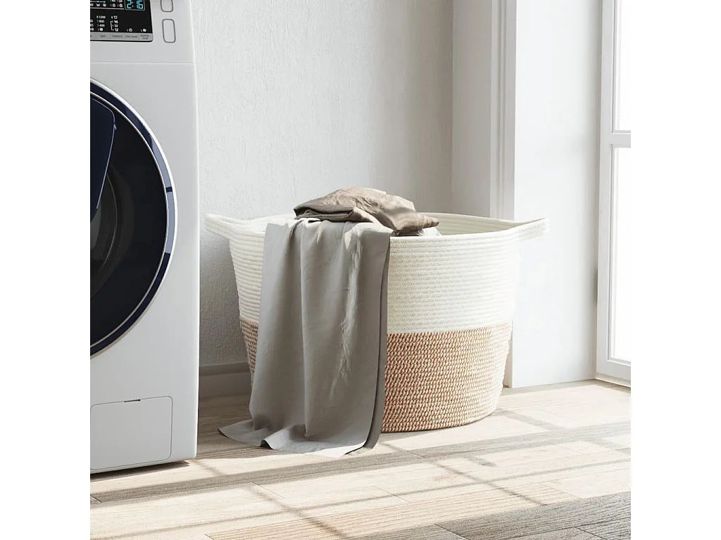 Cesto portabiancheria marrone e bianco Ø60x36 cm cotone