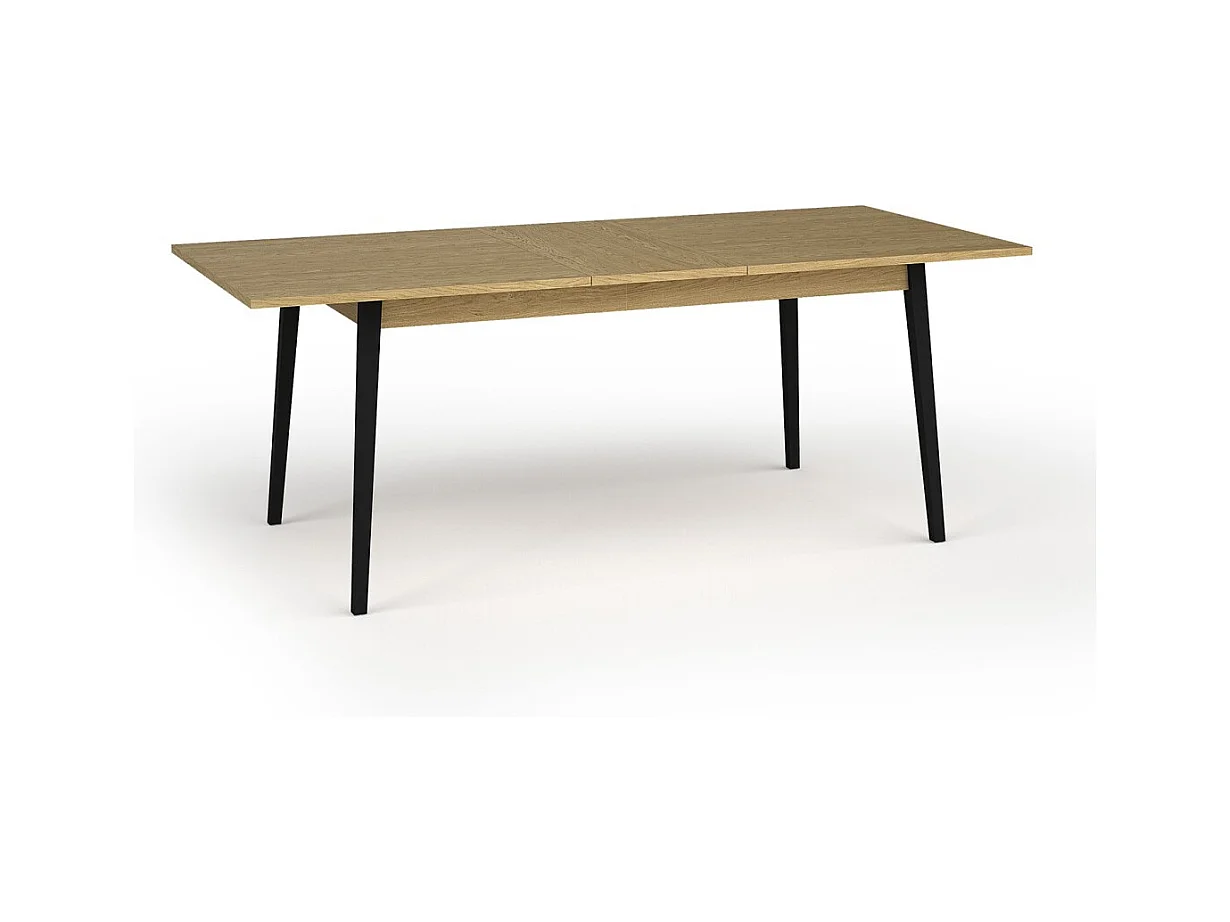 Mesa extensible MONDO – Tablero de roble y patas negras – 160 a 200 cm – Patas inclinadas de metal