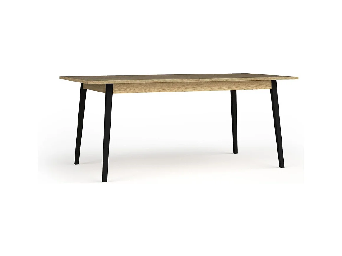 Mesa extensible MONDO – Tablero de roble y patas negras – 160 a 200 cm – Patas inclinadas de metal