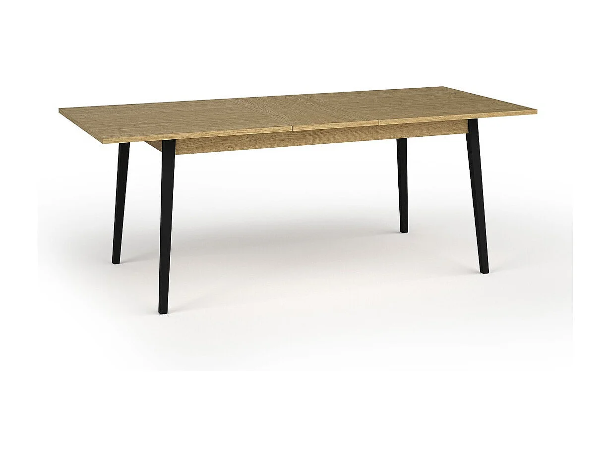 Mesa extensible MONDO – Tablero de roble y patas negras – 160 a 200 cm – Patas inclinadas de metal