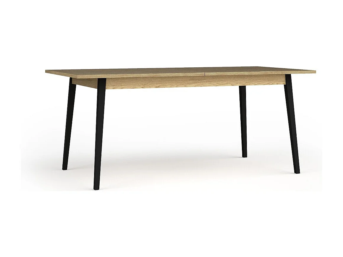 Mesa extensible MONDO – Tablero de roble y patas negras – 160 a 200 cm – Patas inclinadas de metal