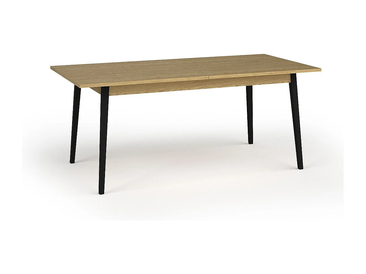 Mesa extensible MONDO – Tablero de roble y patas negras – 160 a 200 cm – Patas inclinadas de metal