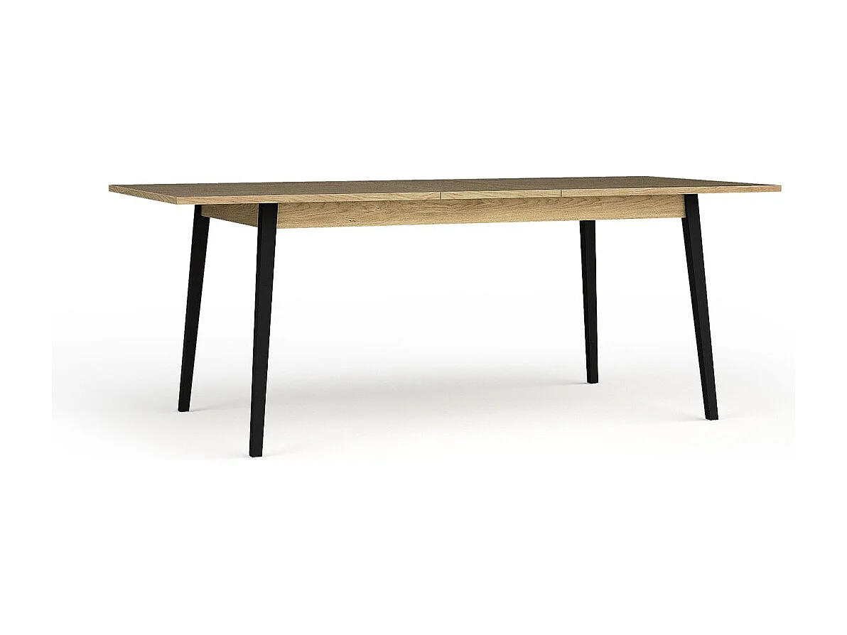 Mesa extensible MONDO – Tablero de roble y patas negras – 160 a 200 cm – Patas inclinadas de metal