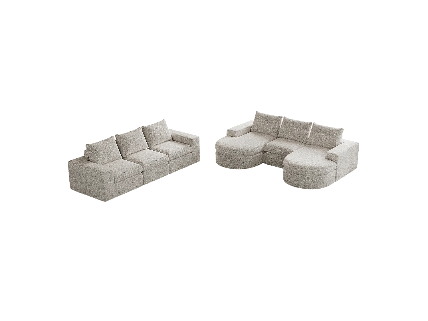 Canapé modulaire en chenille avec éléments incurvés et repose-pied, design compressé, mousse haute densité, beige (114x43x43 cm)