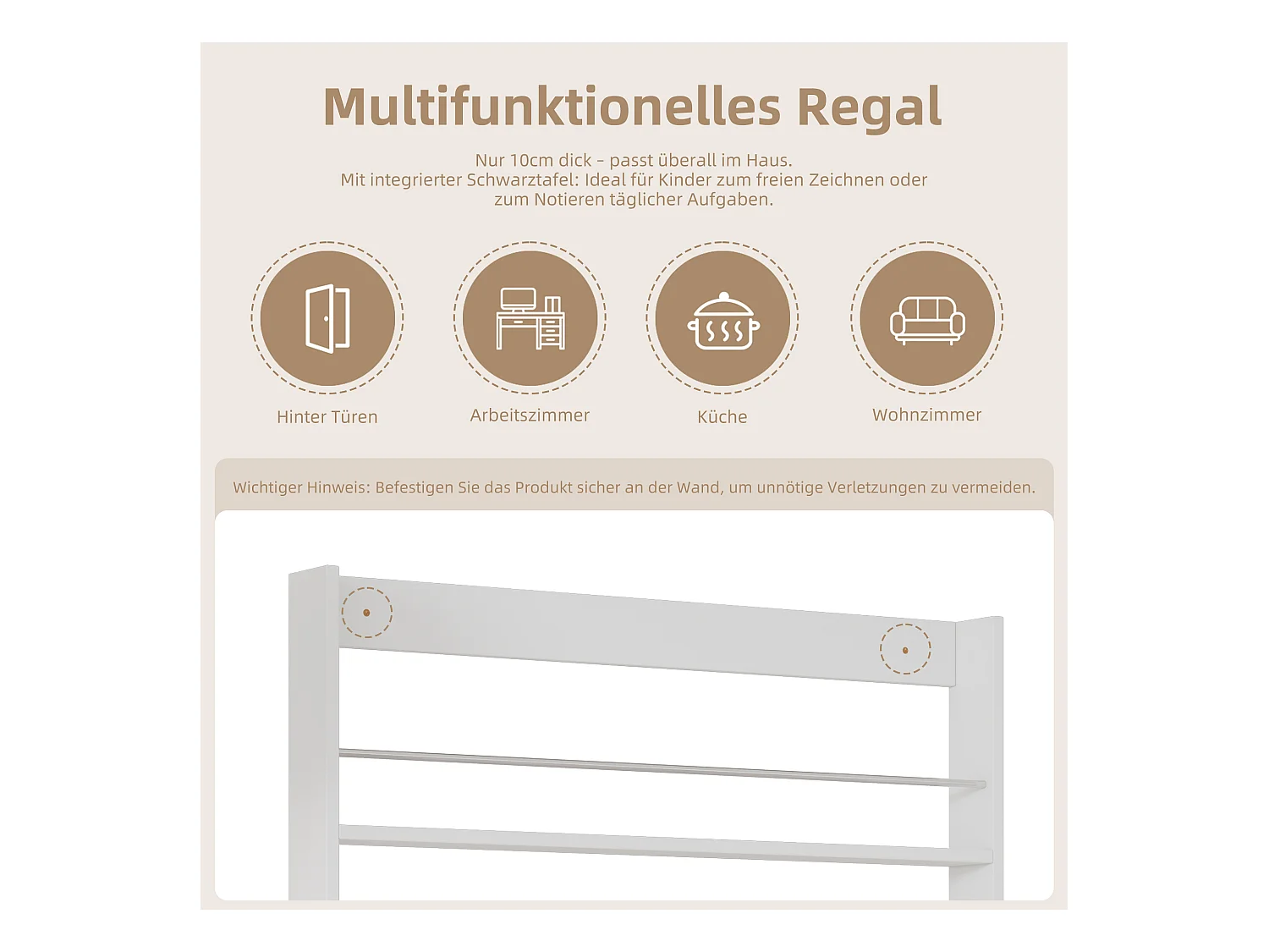 Étagère de rangement d'enfant 2 pièces - 200 x 10 x 180 cm - à 4 niveaux + tableau noir à peindre - MDF + Métal - blanc