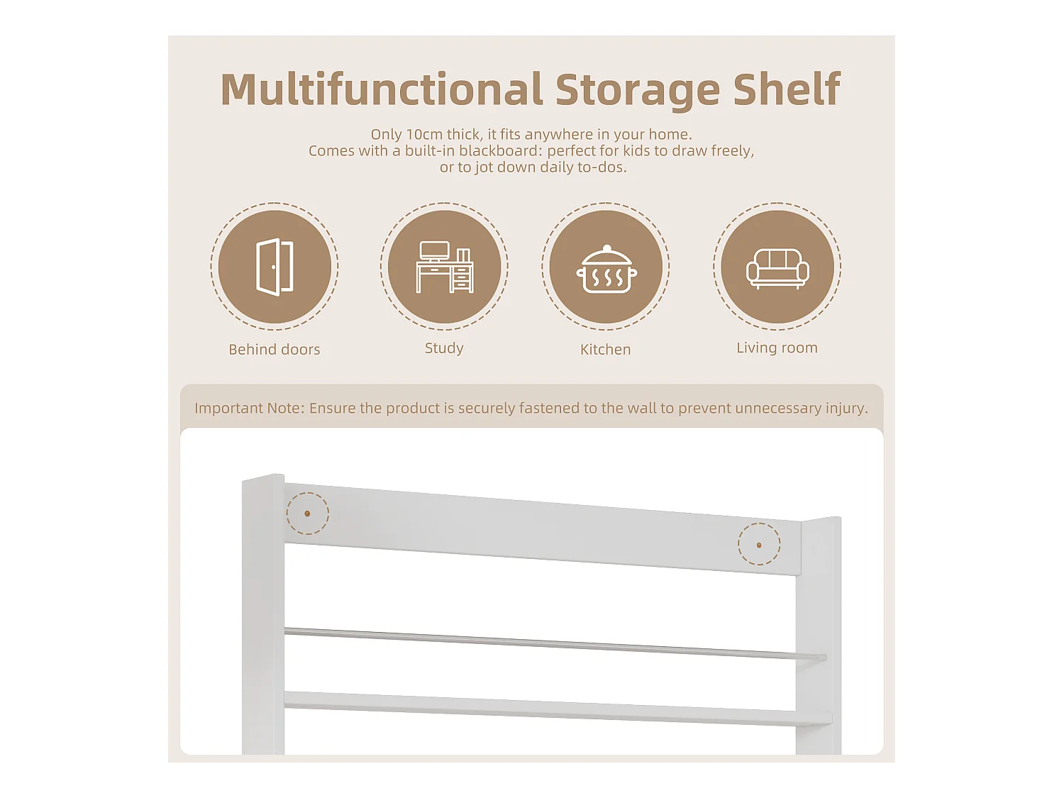 Étagère de rangement d'enfant 2 pièces - 200 x 10 x 180 cm - à 4 niveaux + tableau noir à peindre - MDF + Métal - blanc