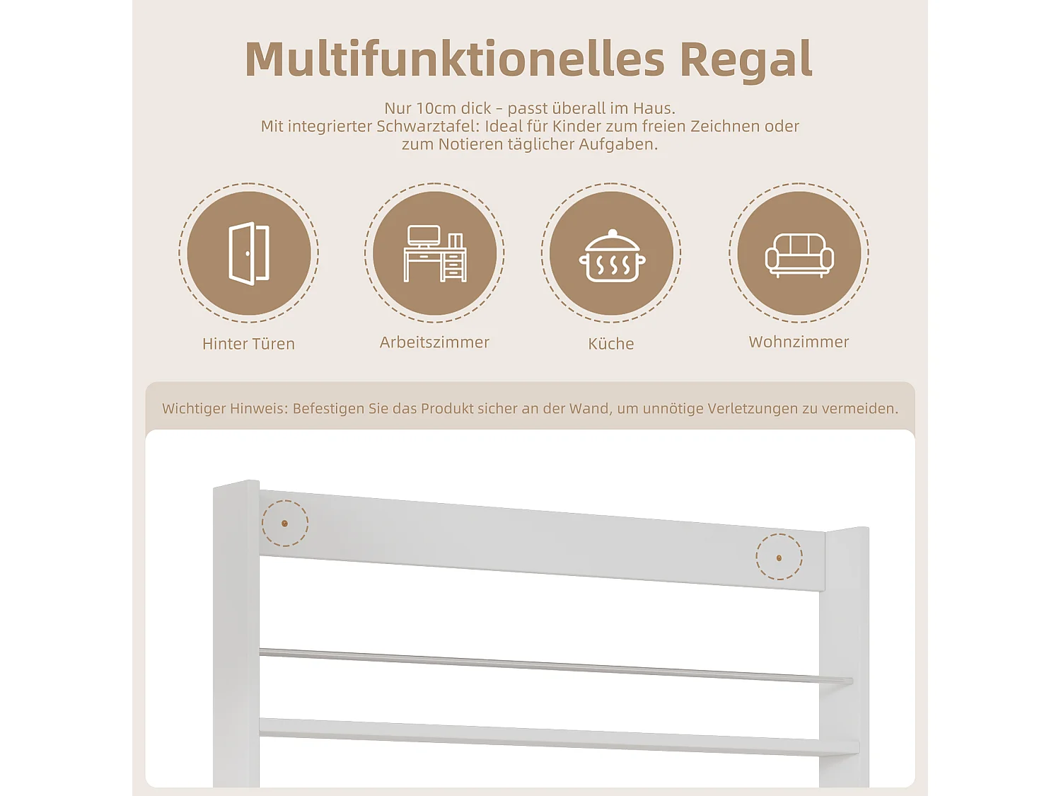 Étagère de rangement d'enfant 2 pièces - 200 x 10 x 180 cm - à 4 niveaux + tableau noir à peindre - MDF + Métal - blanc