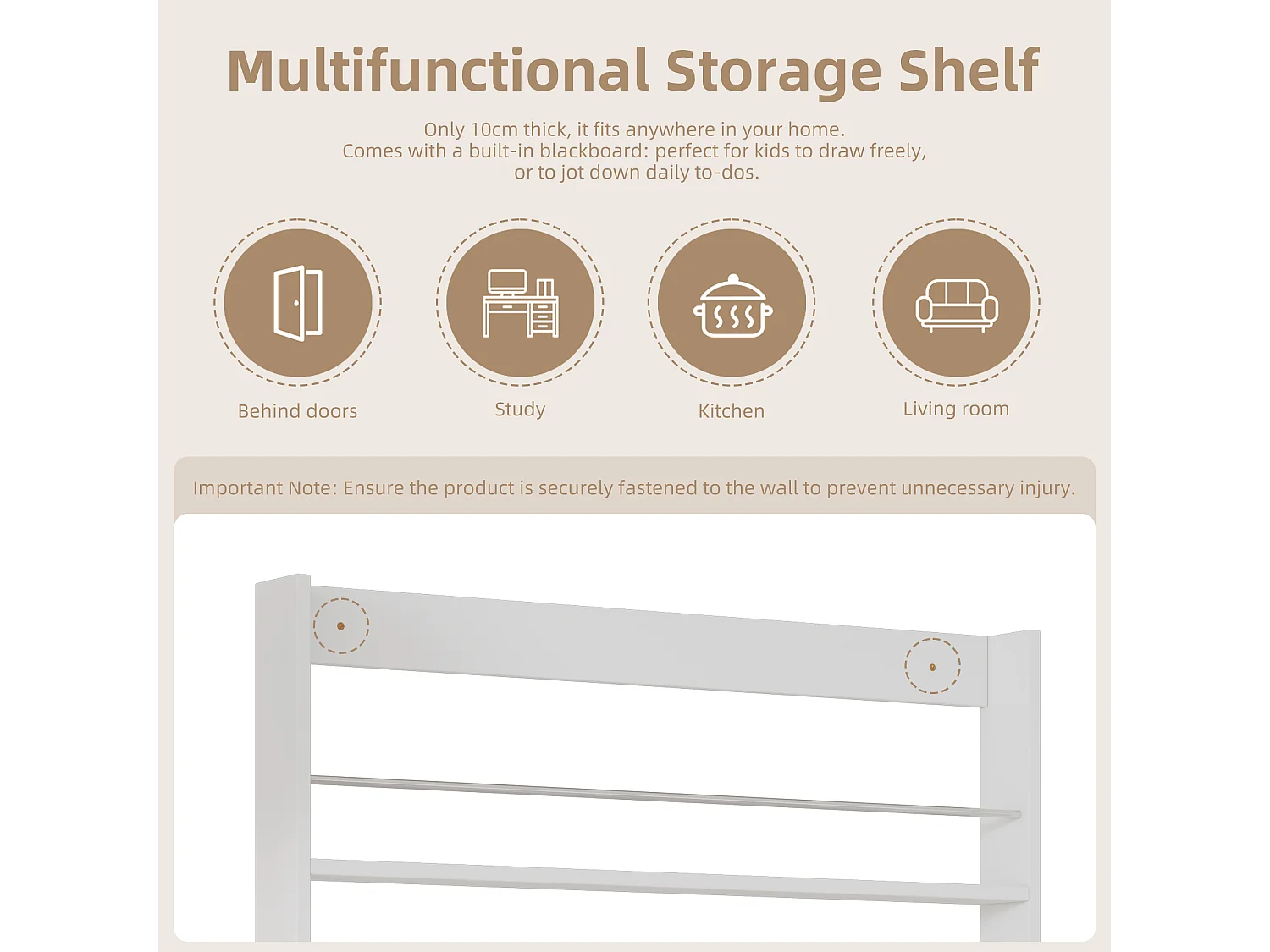 Étagère de rangement d'enfant 2 pièces - 200 x 10 x 180 cm - à 4 niveaux + tableau noir à peindre - MDF + Métal - blanc