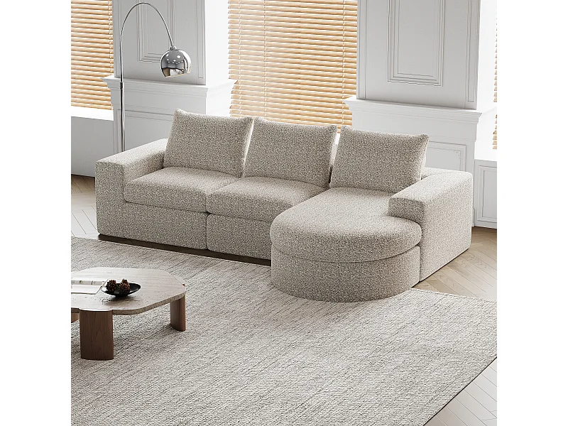 Sofá modular, 2 piezas, con reposapiés, en tejido chenilla, color gris (84x28x28 cm)