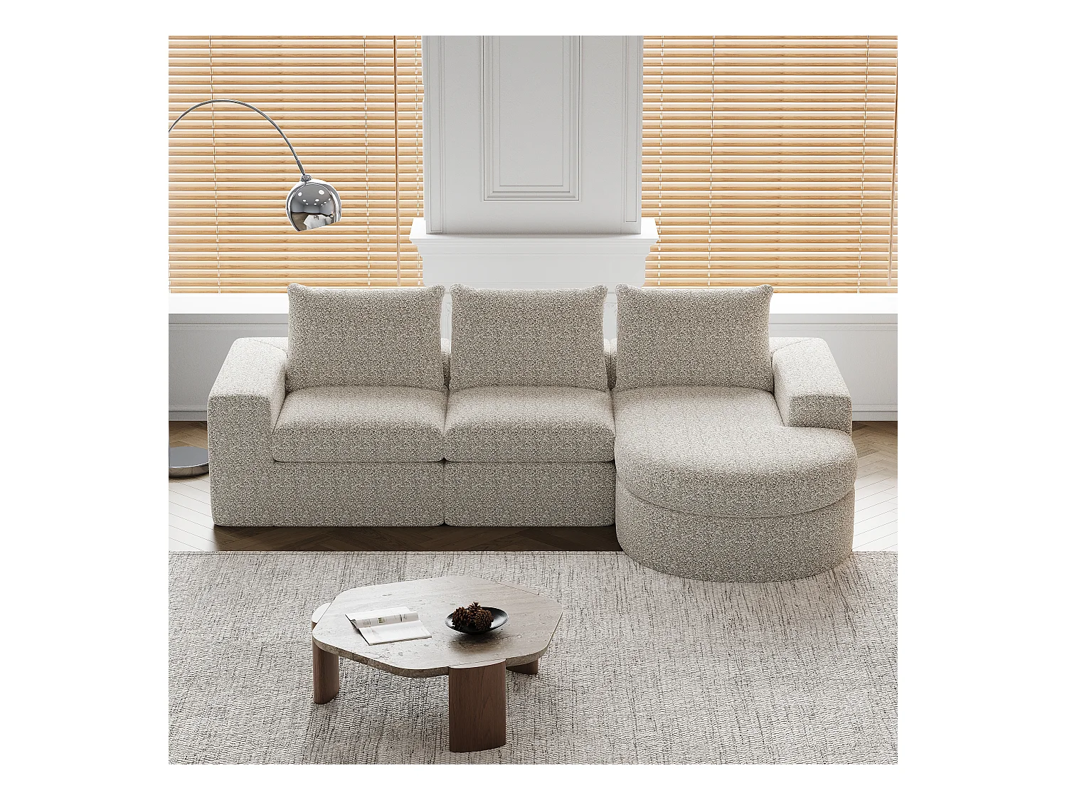 Divano componibile, 2 pezzi, con poggiapiedi, in tessuto ciniglia, grigio (84x28x28 cm)