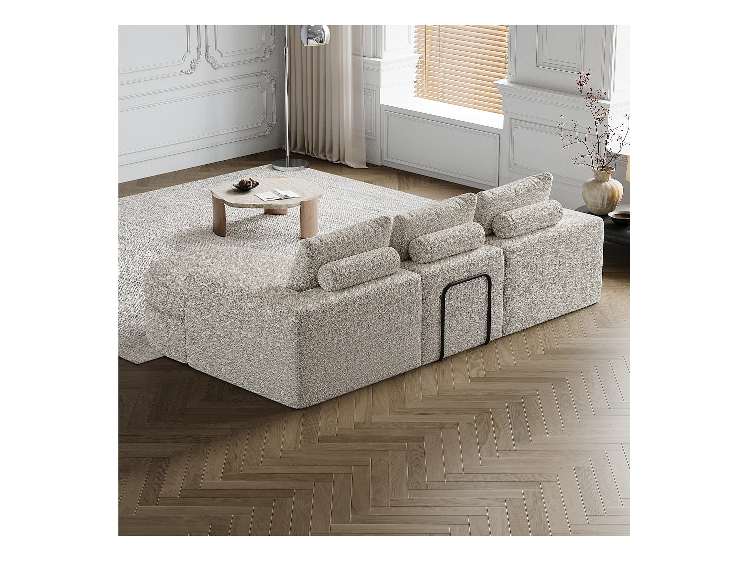 Divano componibile, 2 pezzi, con poggiapiedi, in tessuto ciniglia, grigio (84x28x28 cm)