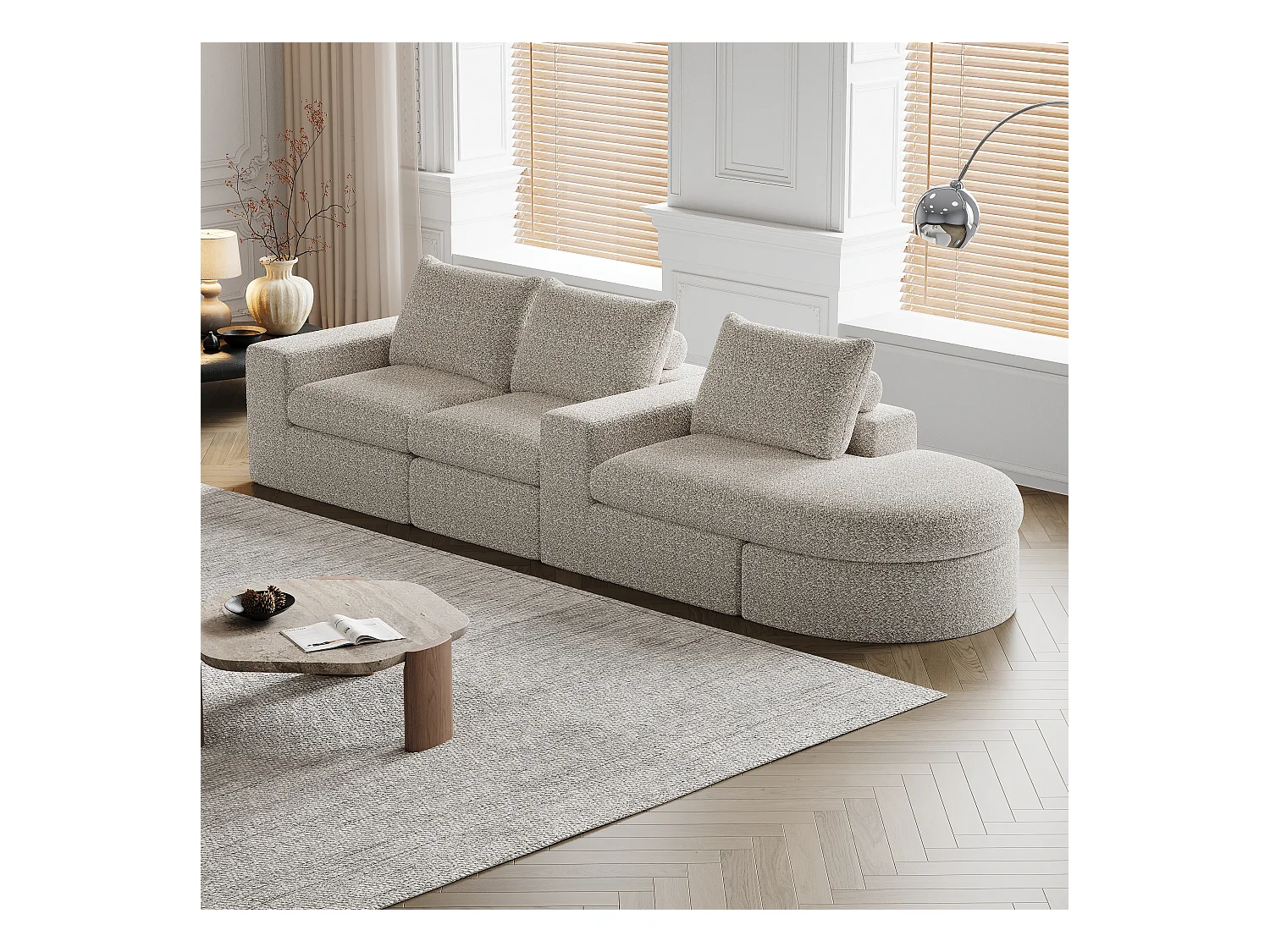 Divano componibile, 2 pezzi, con poggiapiedi, in tessuto ciniglia, grigio (84x28x28 cm)