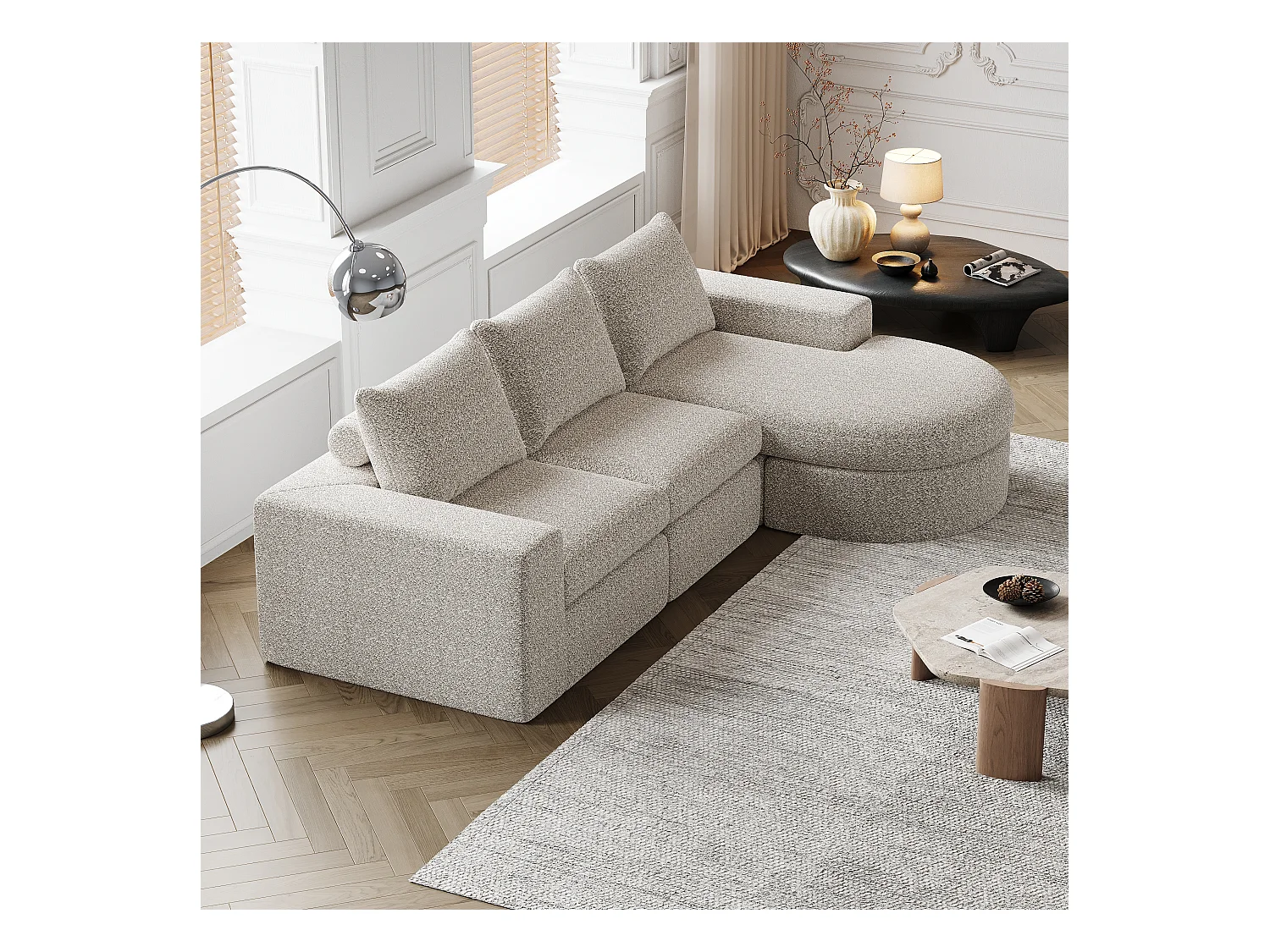 Divano componibile, 2 pezzi, con poggiapiedi, in tessuto ciniglia, grigio (84x28x28 cm)