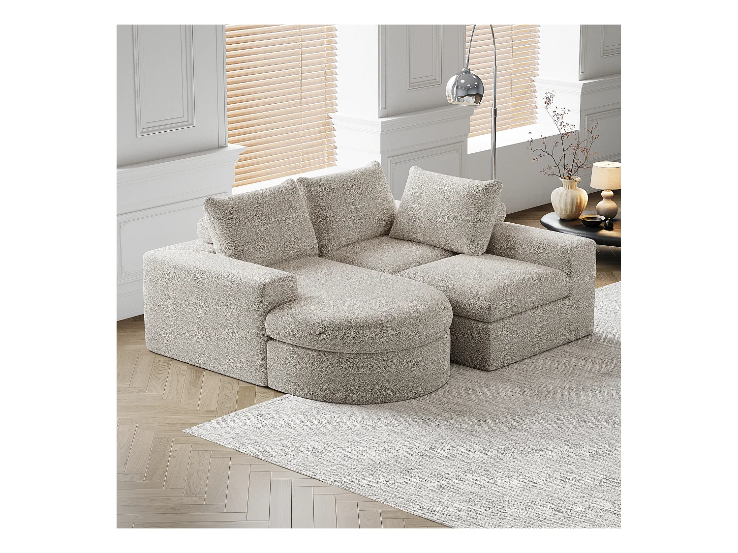 Divano componibile, 2 pezzi, con poggiapiedi, in tessuto ciniglia, grigio (84x28x28 cm)