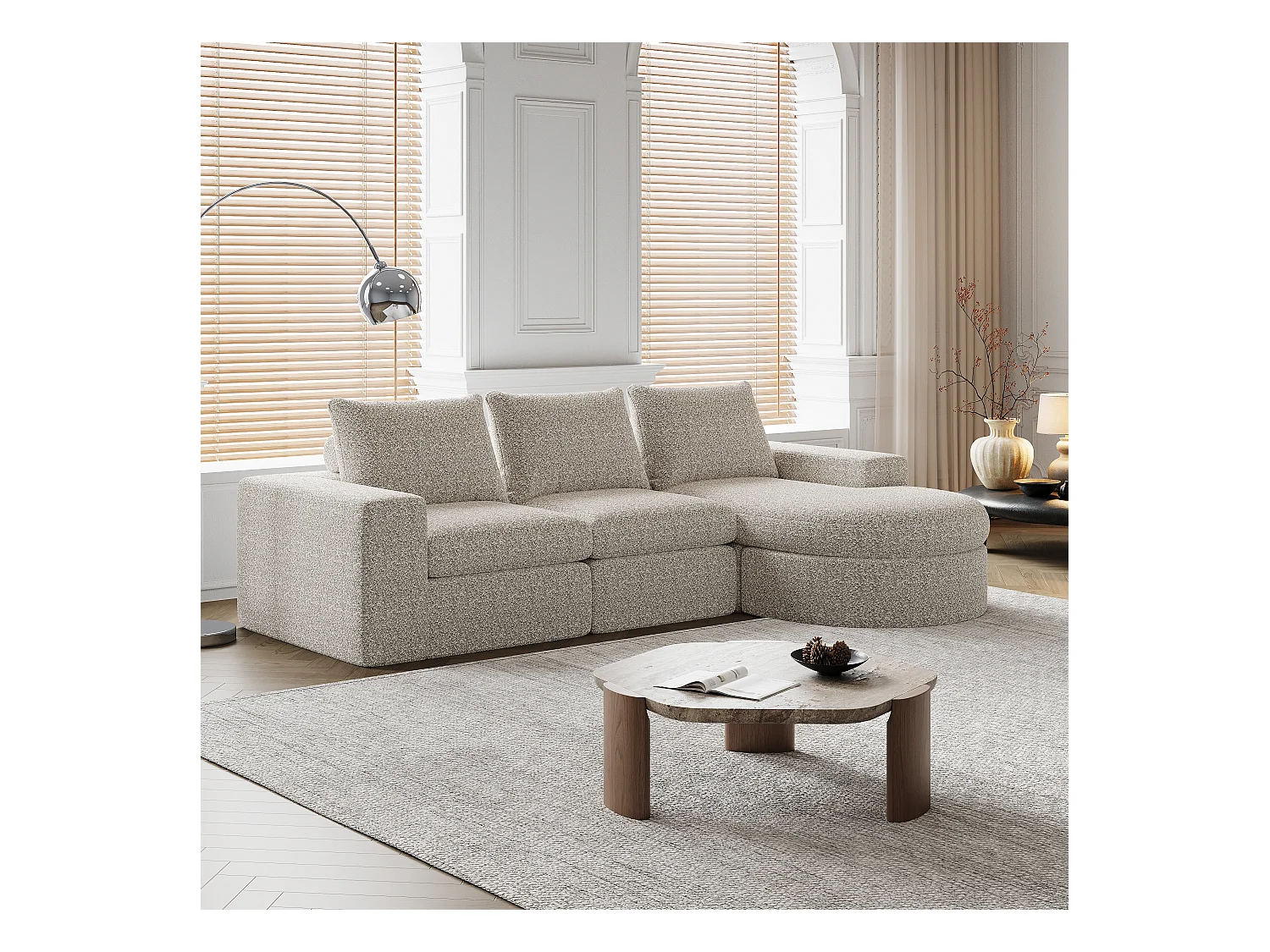 Divano componibile, 2 pezzi, con poggiapiedi, in tessuto ciniglia, grigio (84x28x28 cm)