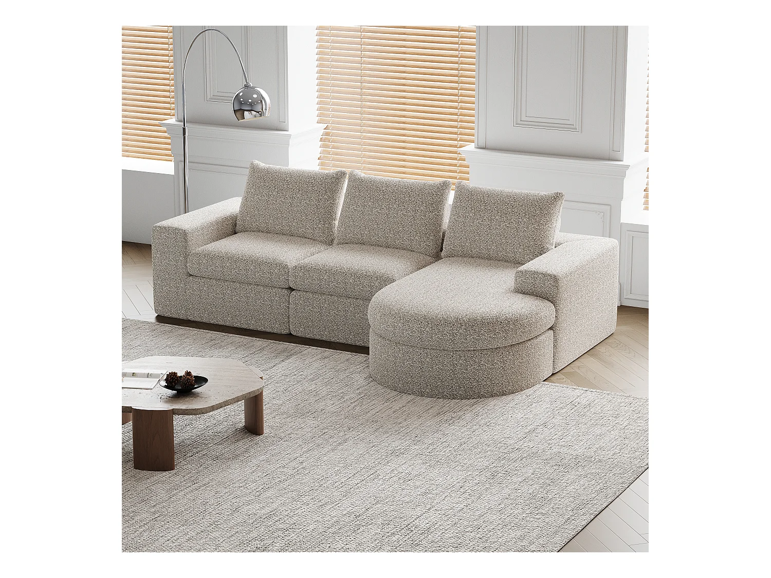 Canapé modulable, 2 pièces, avec repose-pieds, en tissu chenille, gris (84x28x28 cm)