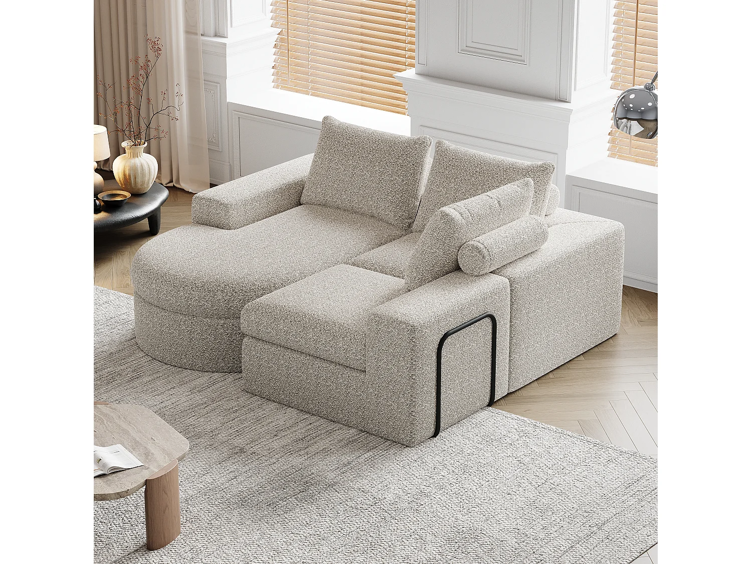 Canapé modulable, 2 pièces, avec repose-pieds, en tissu chenille, gris (84x28x28 cm)
