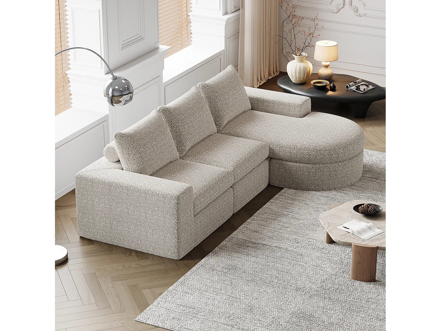 Canapé modulable, 2 pièces, avec repose-pieds, en tissu chenille, gris (84x28x28 cm)