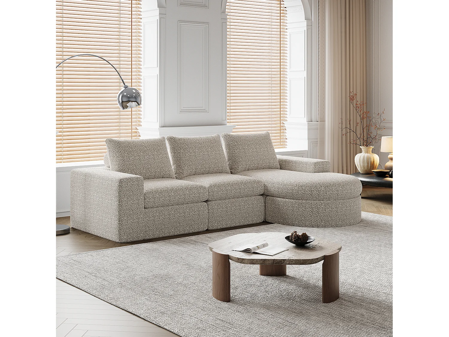 Canapé modulable, 2 pièces, avec repose-pieds, en tissu chenille, gris (84x28x28 cm)