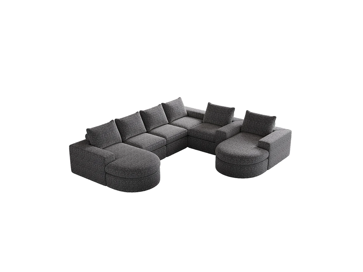 Canapé modulaire en chenille avec éléments incurvés et repose-pied, design compressé, mousse haute densité, gris (114x43x43 cm)
