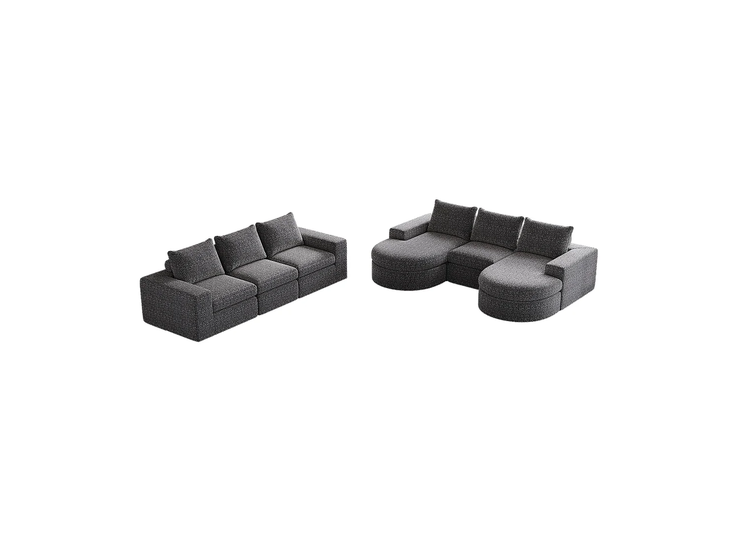 Canapé modulaire en chenille avec éléments incurvés et repose-pied, design compressé, mousse haute densité, gris (114x43x43 cm)