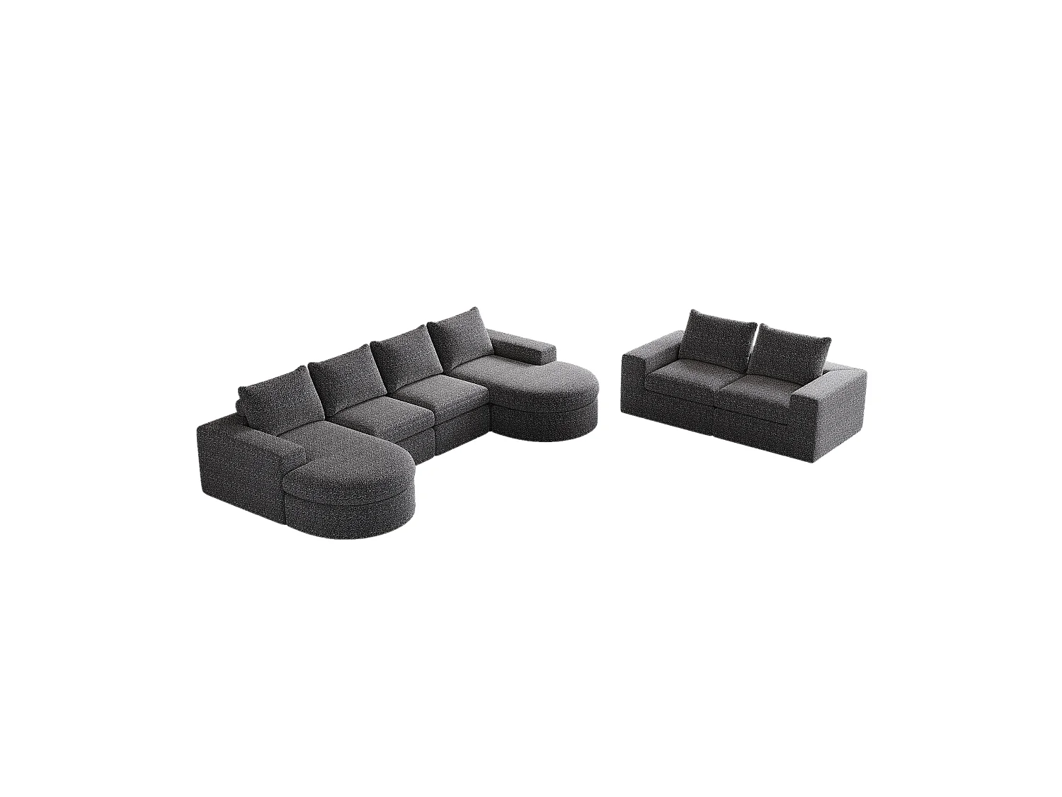 Canapé modulaire en chenille avec éléments incurvés et repose-pied, design compressé, mousse haute densité, gris (114x43x43 cm)