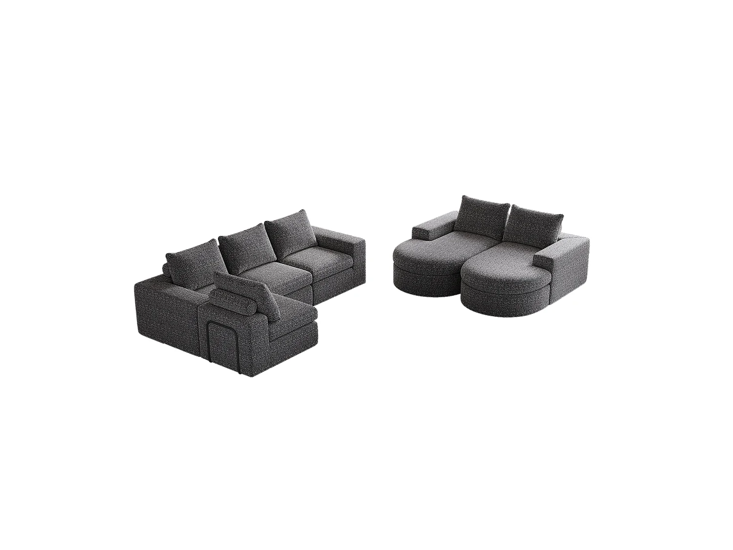 Canapé modulaire en chenille avec éléments incurvés et repose-pied, design compressé, mousse haute densité, gris (114x43x43 cm)