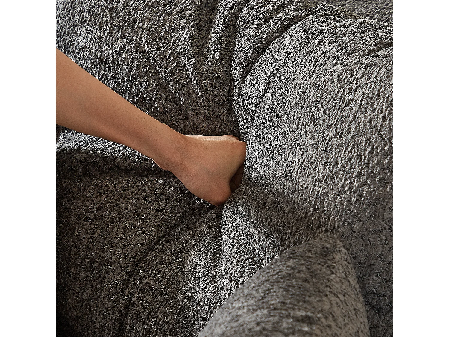 Modulaire chenillebank met gebogen elementen en voetenbank, gecomprimeerd ontwerp, schuim met hoge dichtheid, grijs (114x43x43 cm)