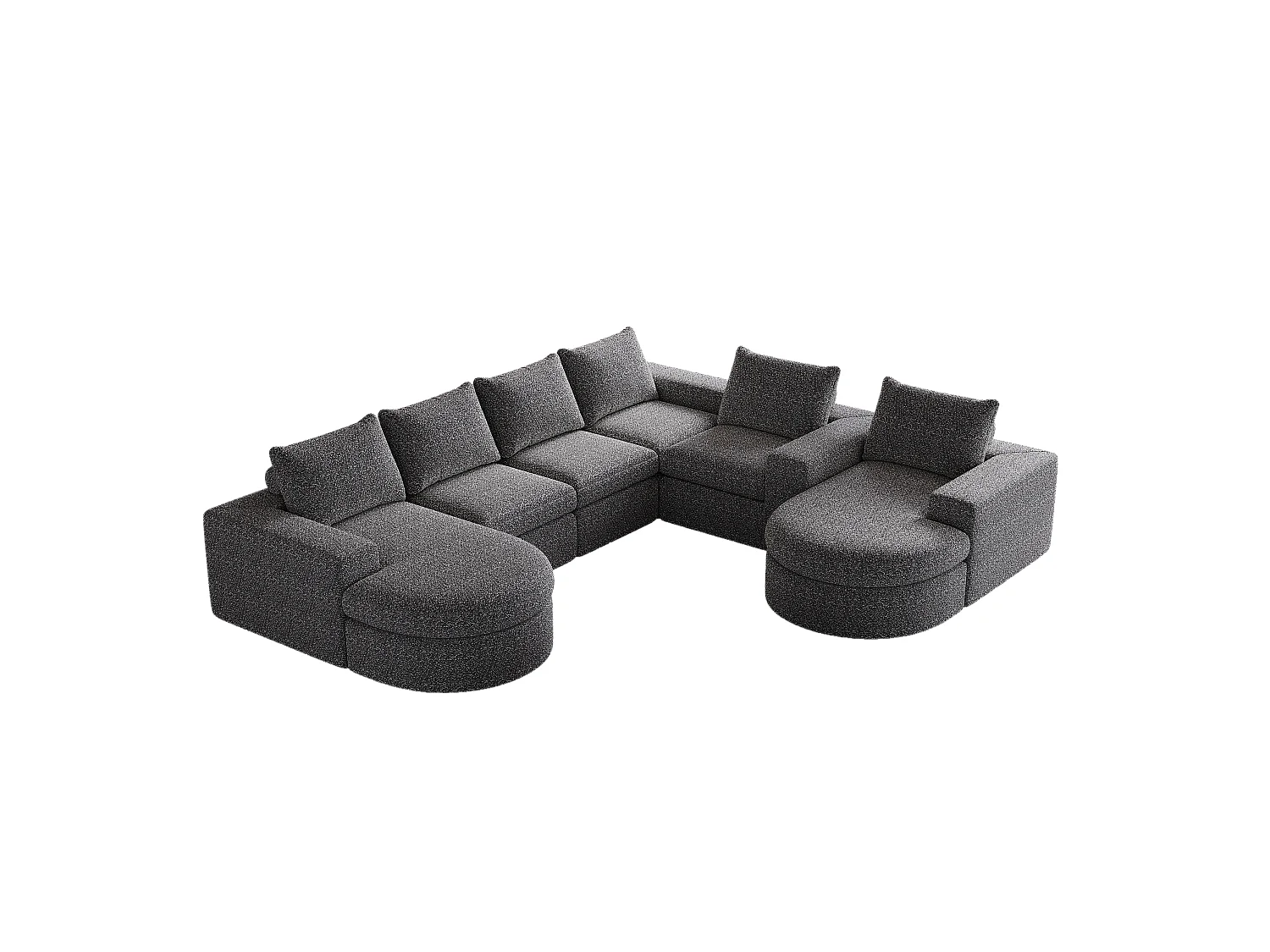 Modulaire chenillebank met gebogen elementen en voetenbank, gecomprimeerd ontwerp, schuim met hoge dichtheid, grijs (114x43x43 cm)