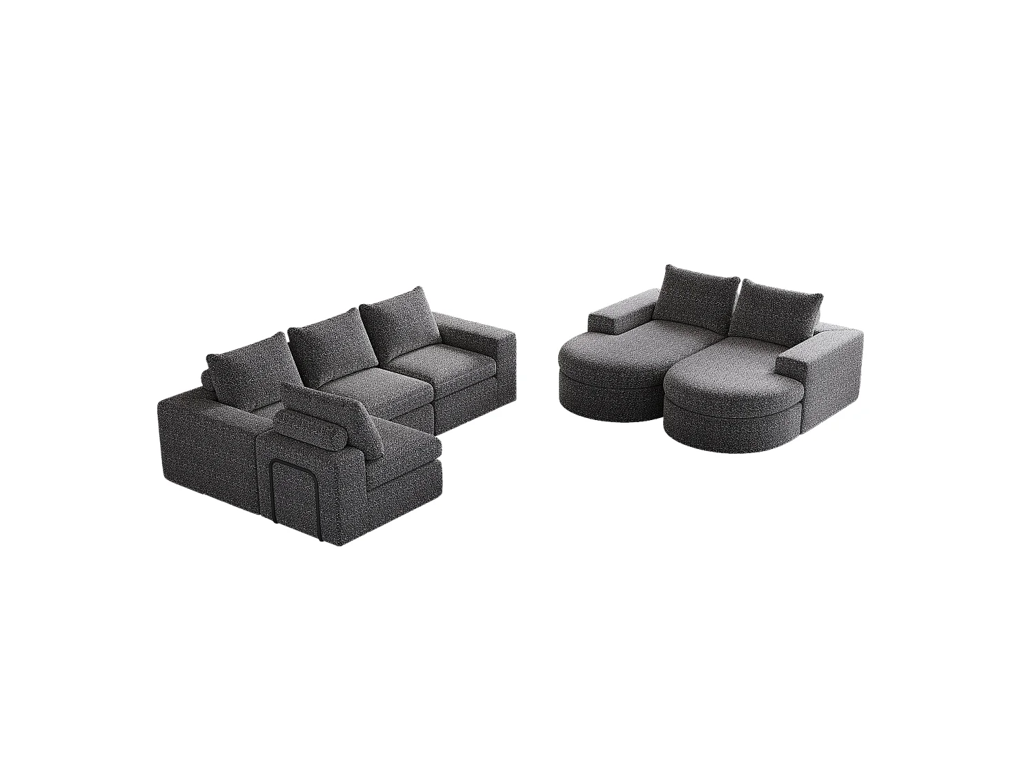 Modulaire chenillebank met gebogen elementen en voetenbank, gecomprimeerd ontwerp, schuim met hoge dichtheid, grijs (114x43x43 cm)