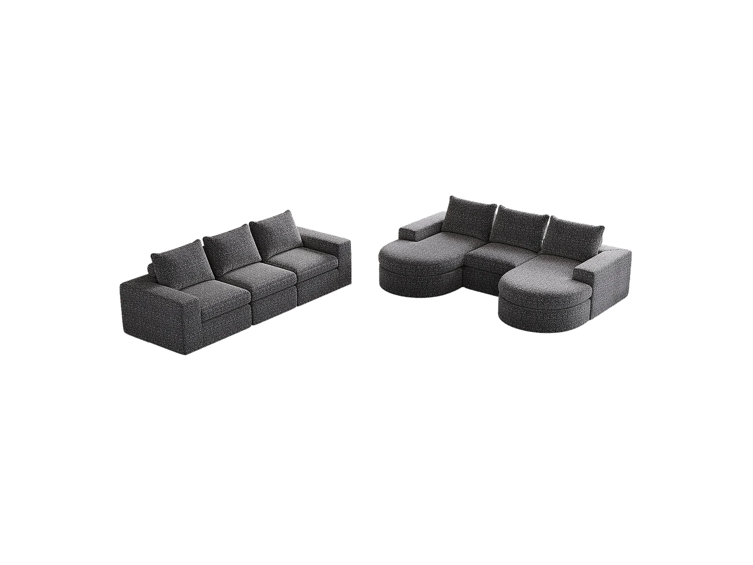 Canapé modulaire en chenille avec éléments incurvés et repose-pied, design compressé, mousse haute densité, gris (114x43x43 cm)