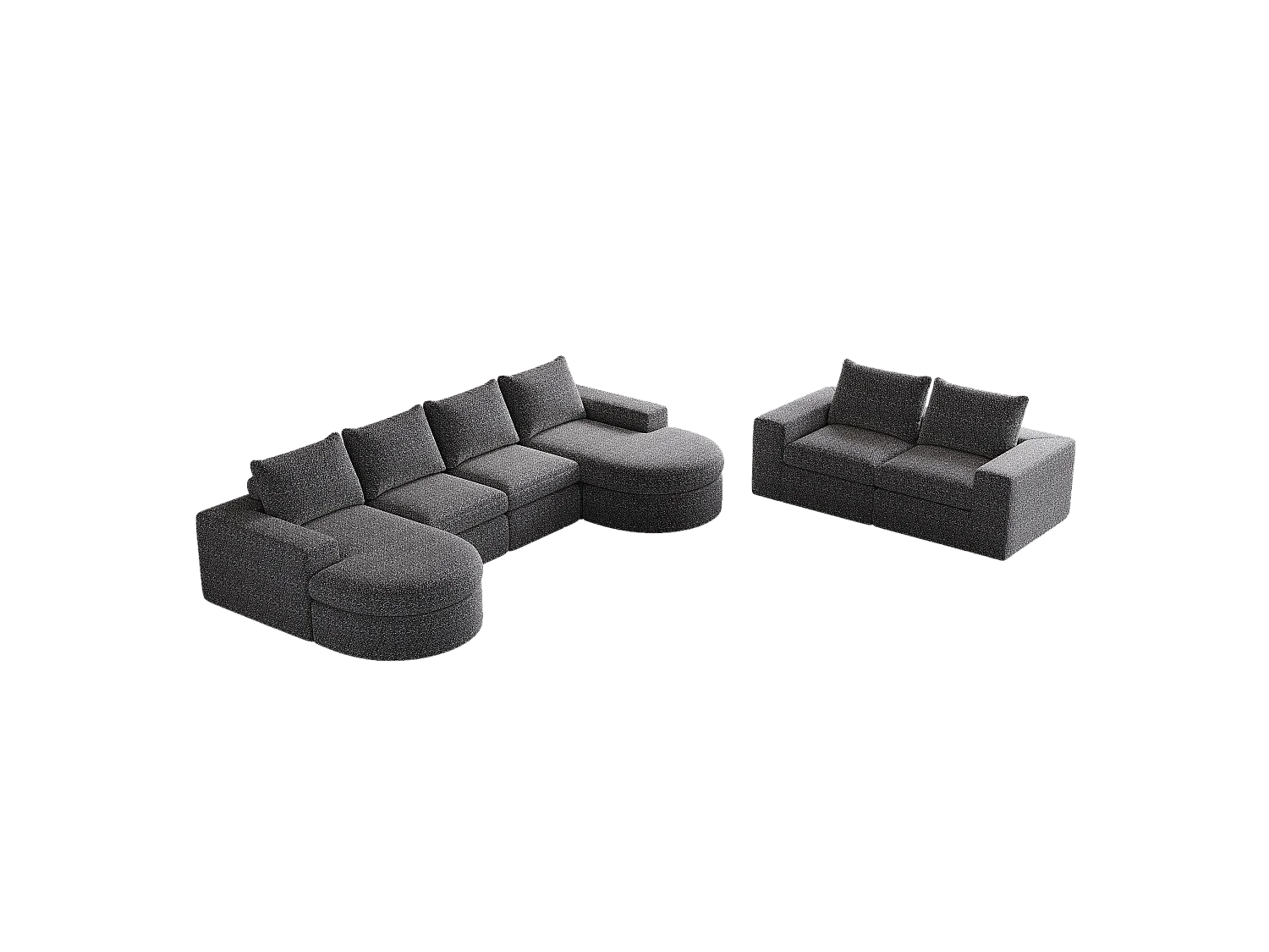 Canapé modulaire en chenille avec éléments incurvés et repose-pied, design compressé, mousse haute densité, gris (114x43x43 cm)
