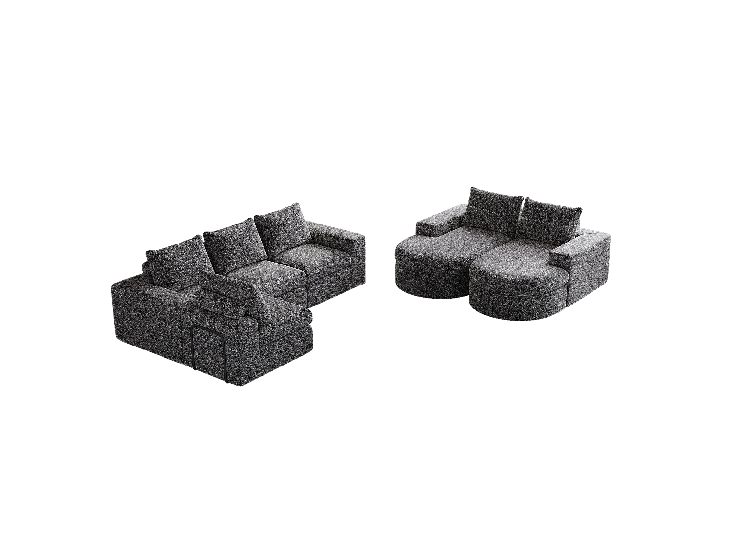 Canapé modulaire en chenille avec éléments incurvés et repose-pied, design compressé, mousse haute densité, gris (114x43x43 cm)