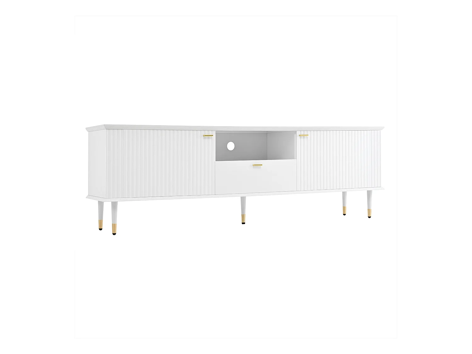 Meuble TV avec compartiments ouverts - 170 x 36 x 54.5 cm - avec 2 portes + 1 tiroir - MDF - blanc