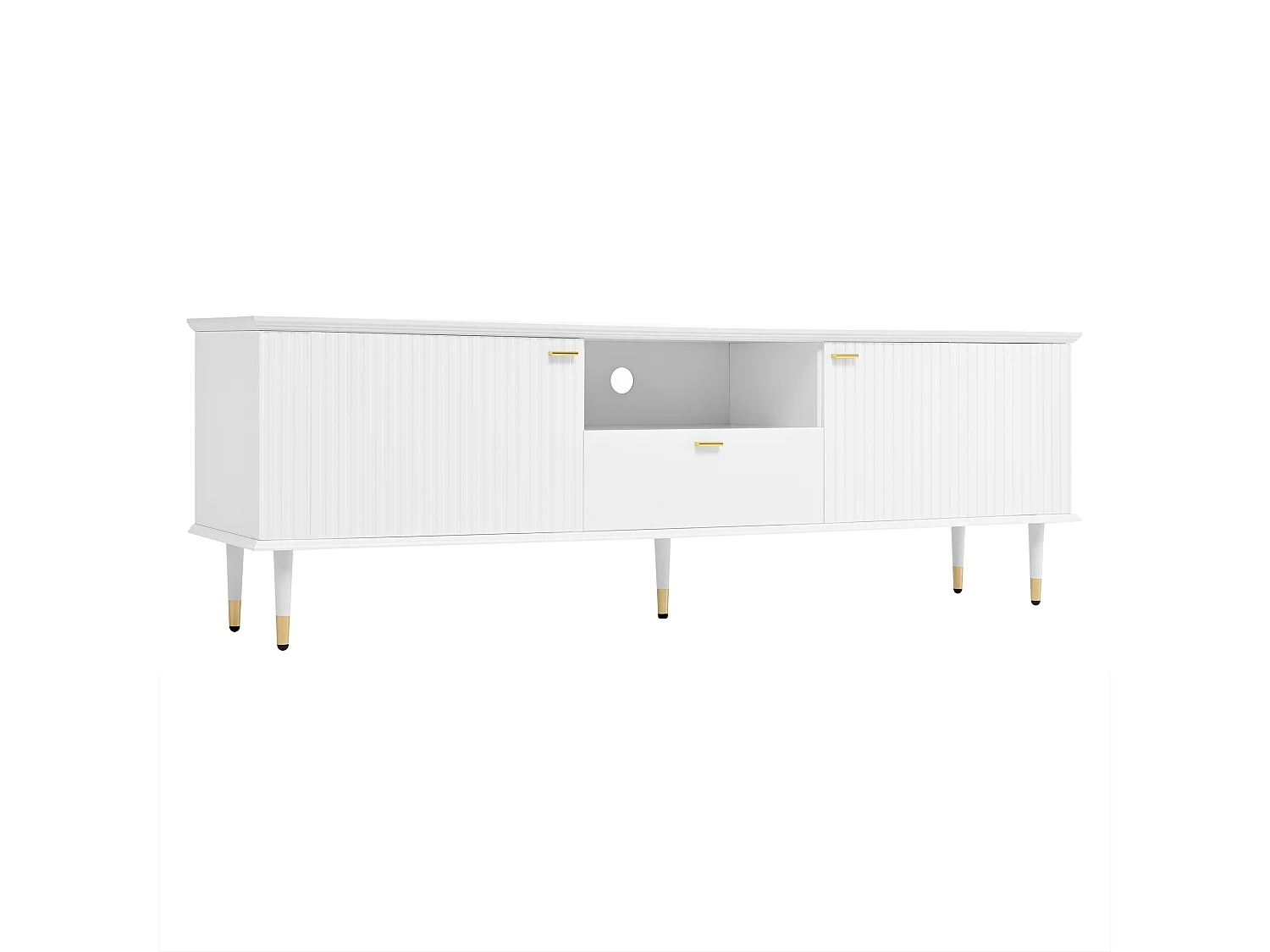 Meuble TV avec compartiments ouverts - 170 x 36 x 54.5 cm - avec 2 portes + 1 tiroir - MDF - blanc