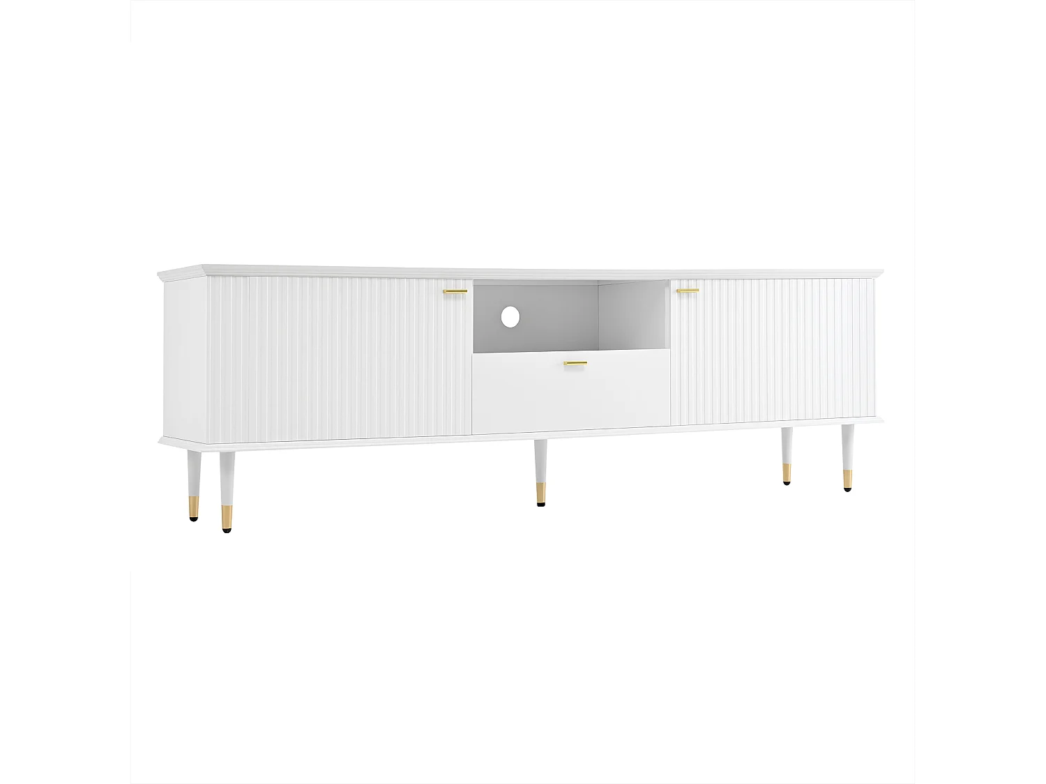 Meuble TV avec compartiments ouverts - 170 x 36 x 54.5 cm - avec 2 portes + 1 tiroir - MDF - blanc