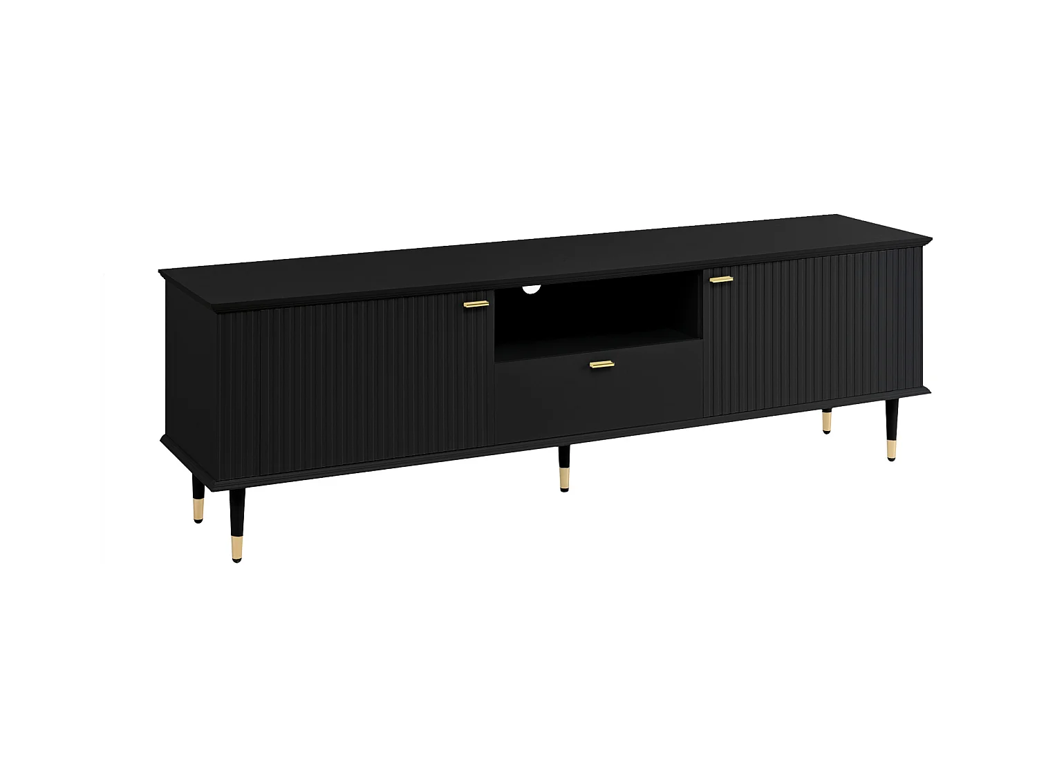 Meuble TV avec 3 portes, design moderne, MDF, noir, avec étagères et Soft-Close (170x36x54.5 cm)