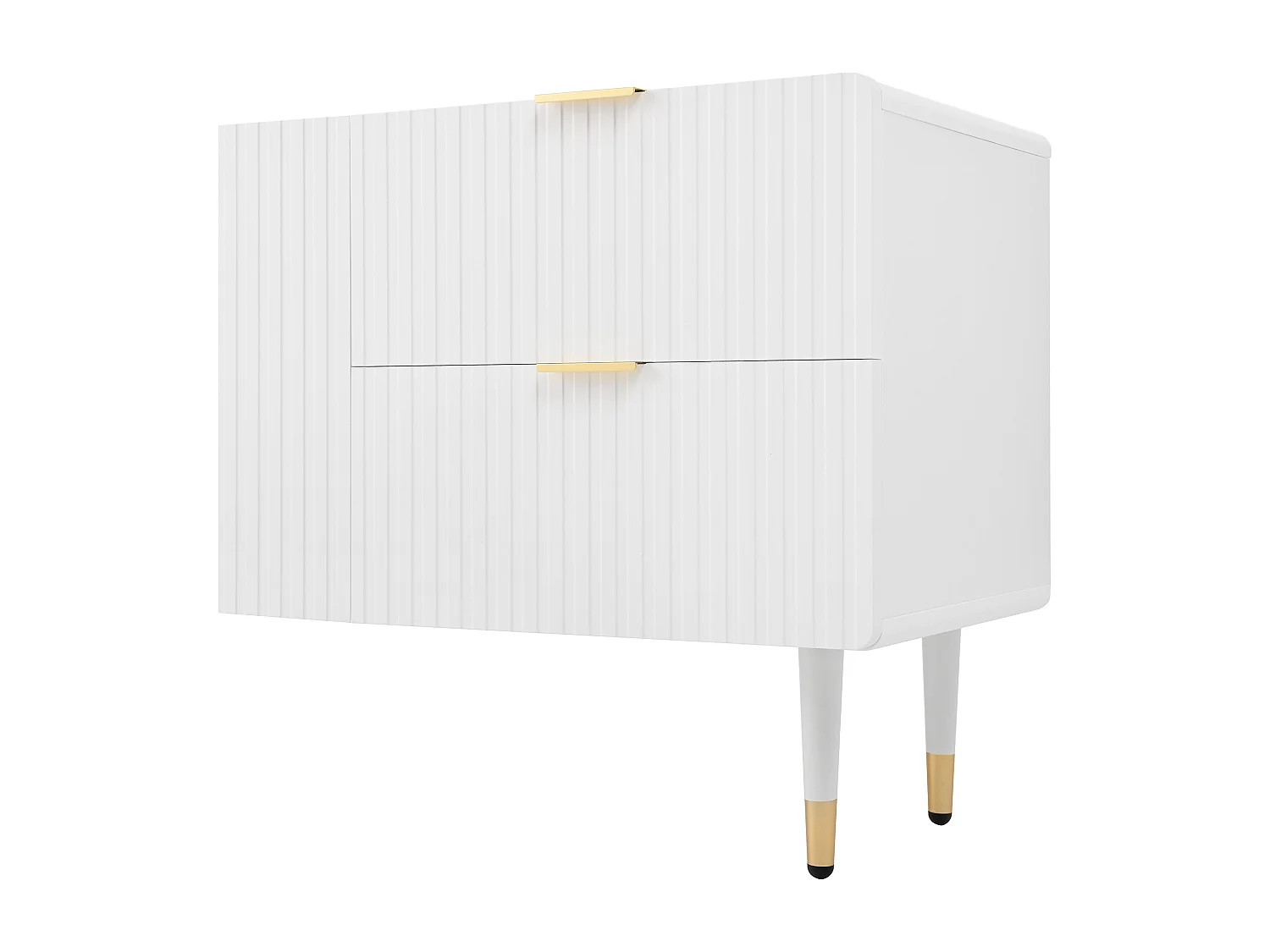 Meuble TV avec 3 portes, tiroirs et étagères réglables, pieds dorés, MDF, blanc (170x36x55 cm)